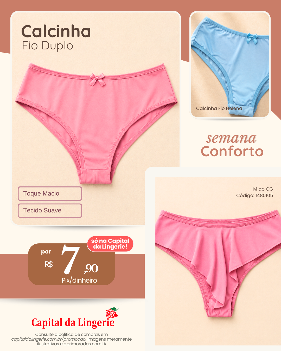Calcinha Fio Duplo rosa por R$ 7,90 na Semana do Conforto