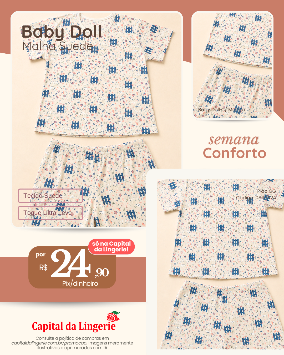 Baby Doll Malha Suede por R$ 24,90 na Semana do Conforto