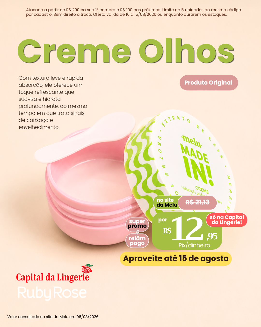 Creme para Olhos Melu Ruby Rose por R$ 12,95