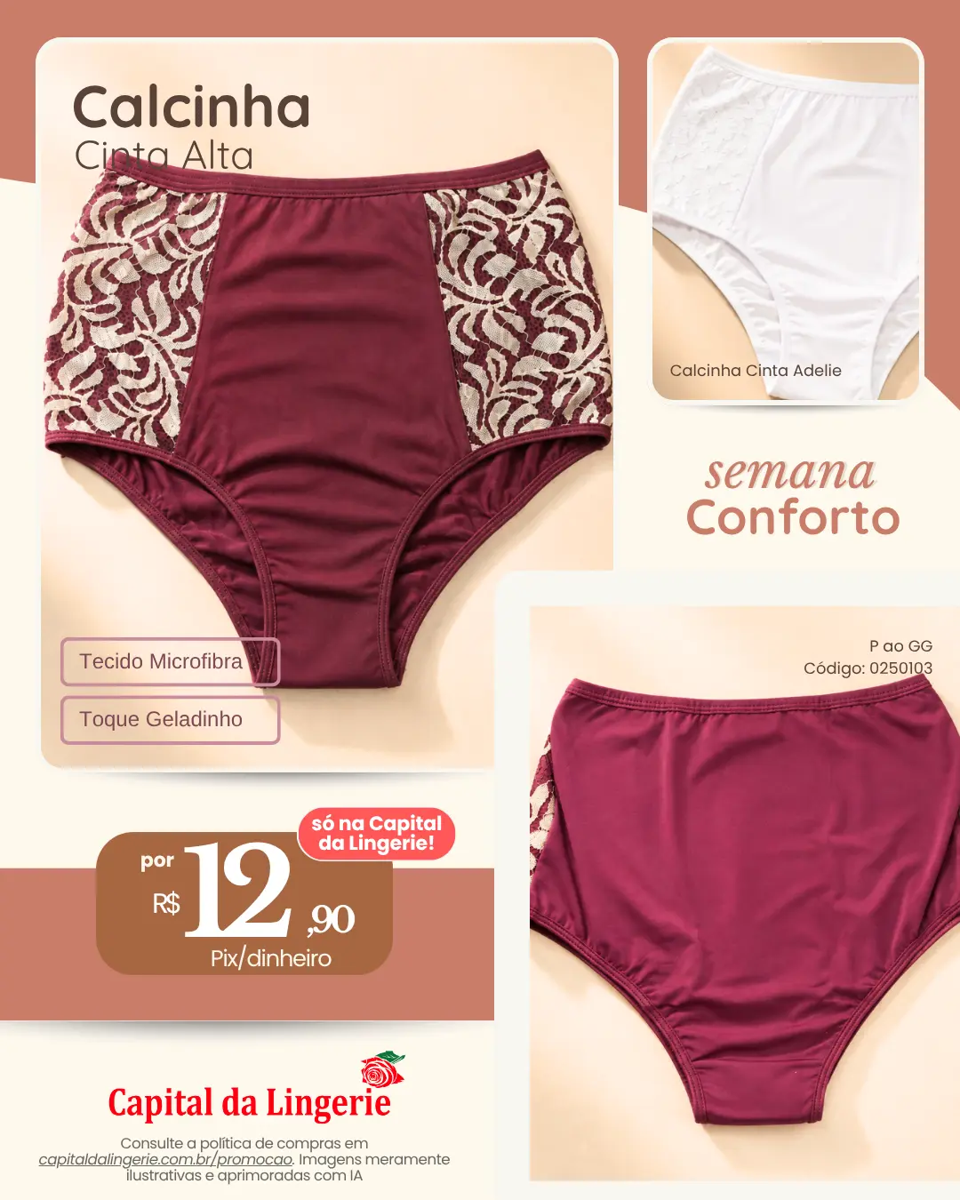 Calcinha Cinta Alta por R$ 12,90 na Semana do Conforto