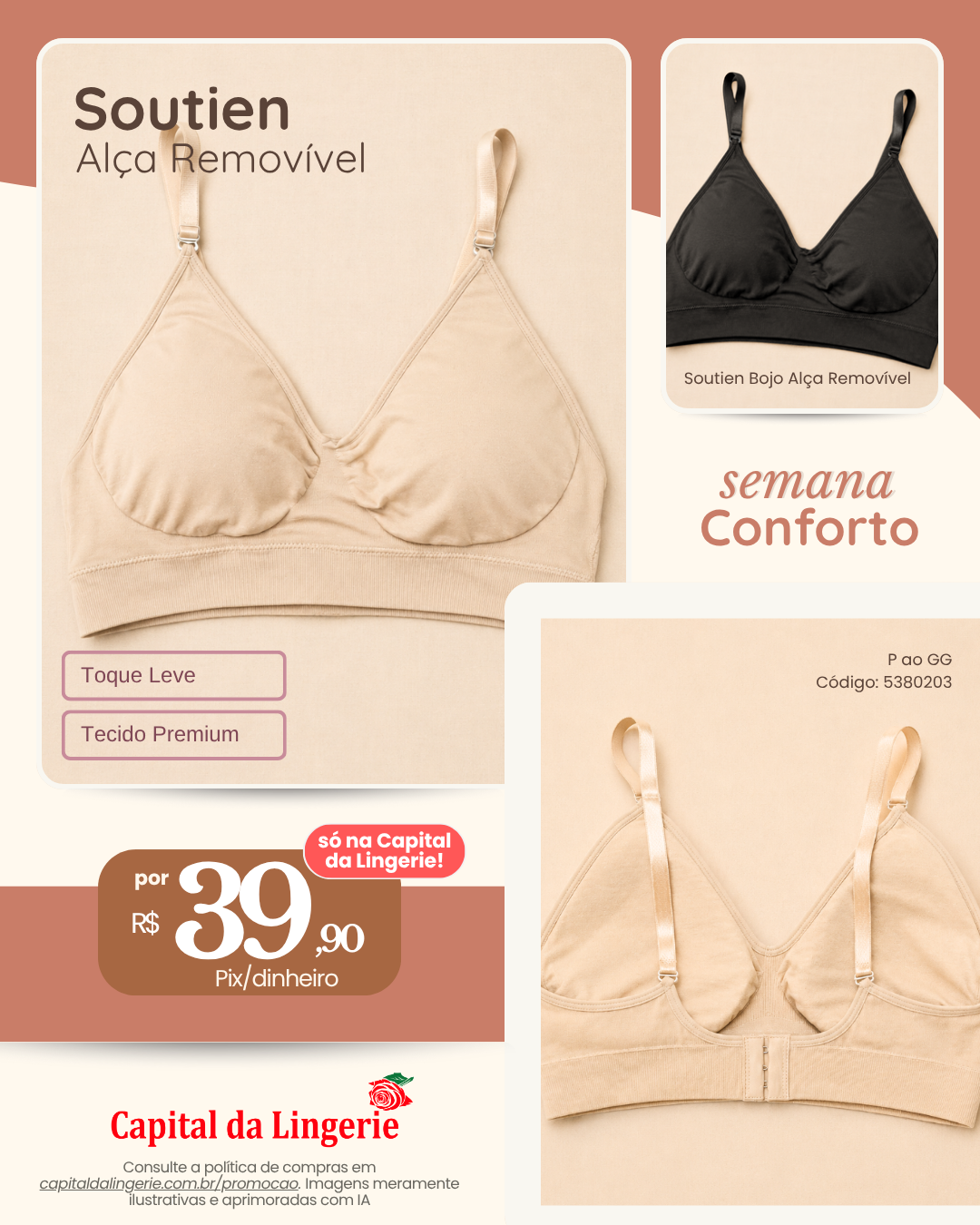 Soutien Alça Removível por R$ 39,90 na Semana do Conforto