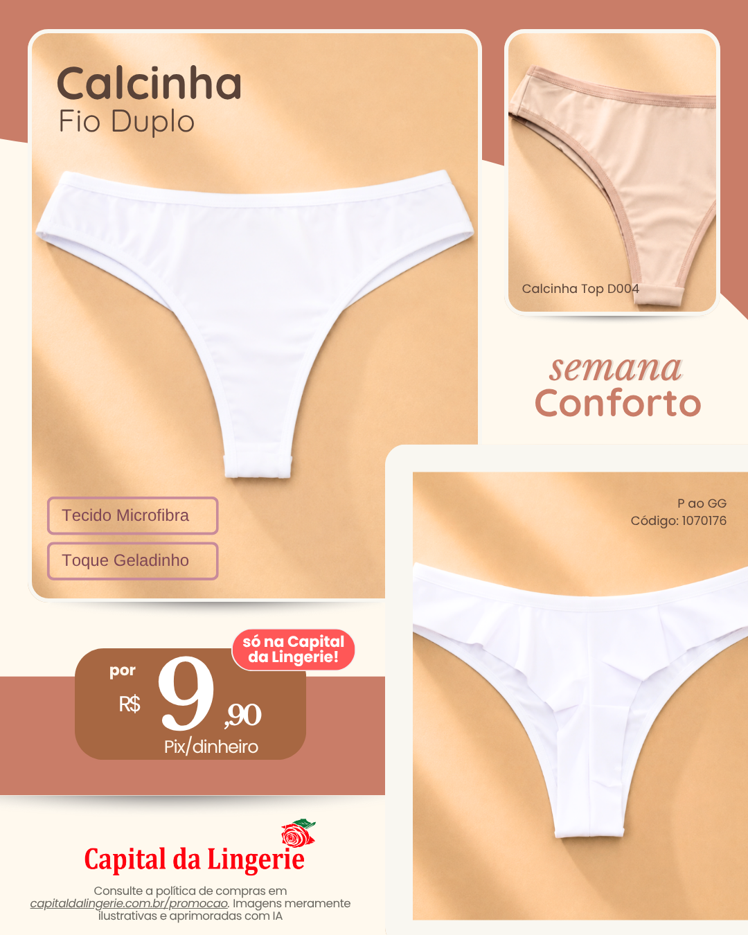Calcinha Fio Duplo branca por R$ 9,90 na Semana do Conforto