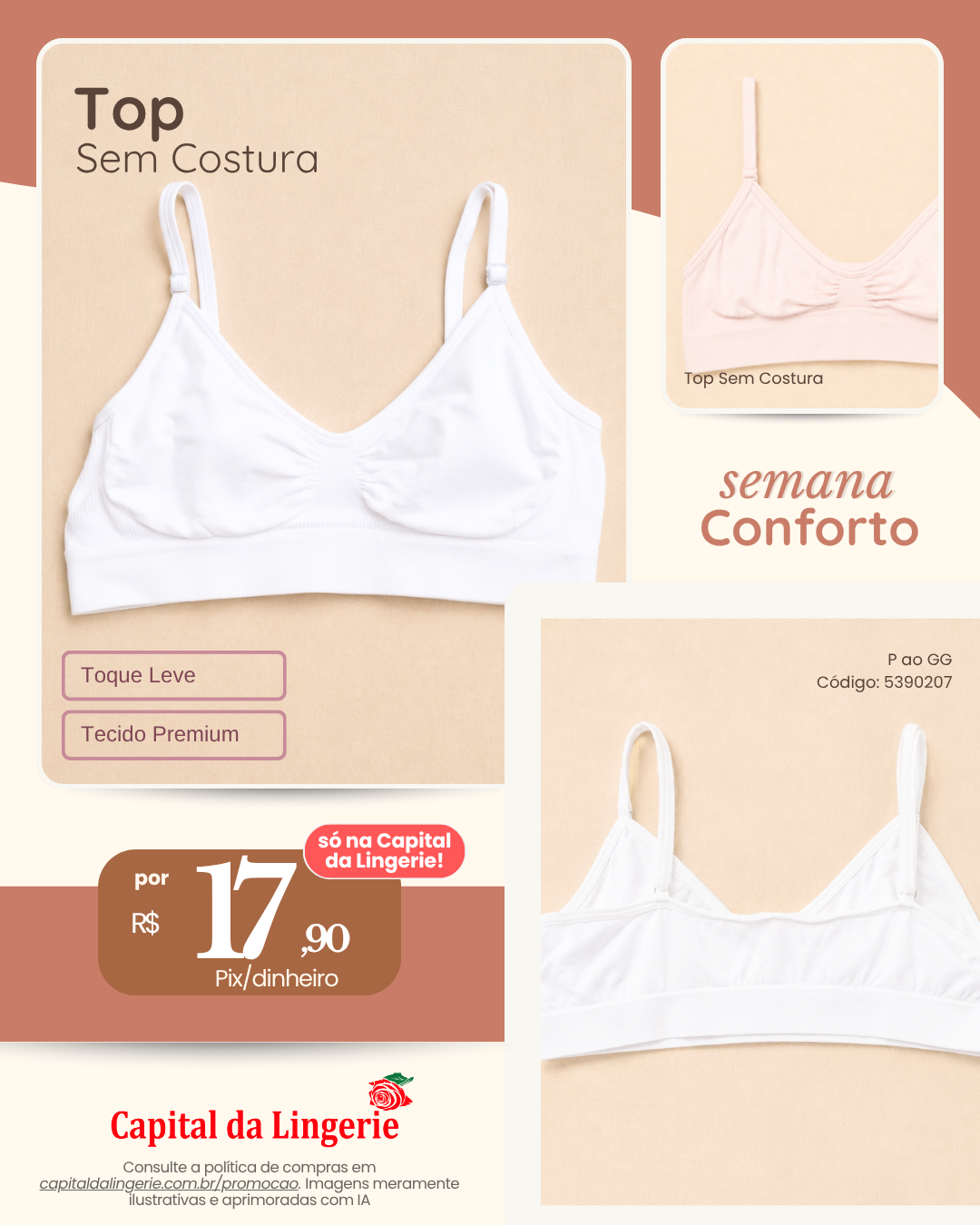 Top Sem Costura por R$ 17,90 na Semana do Conforto