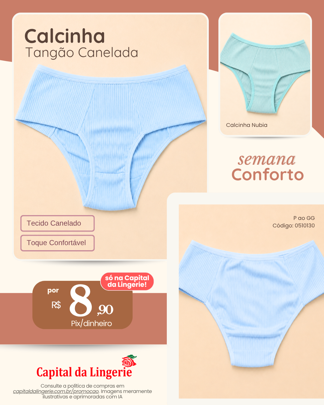 Calcinha Tangão Canelada por R$ 8,90 na Semana do Conforto