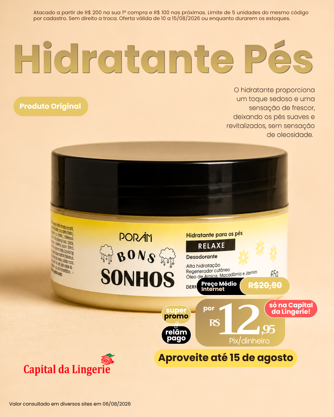 Hidratante para os Pés Porâm Bons Sonhos por R$ 12,95