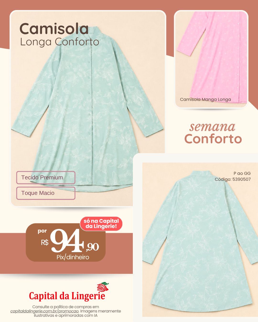 Camisola Longa Conforto por R$ 94,90 na Semana do Conforto